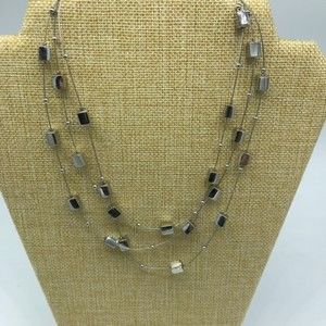 Lia Sophia 3 Strand Silver Tone Beads Squares 16”